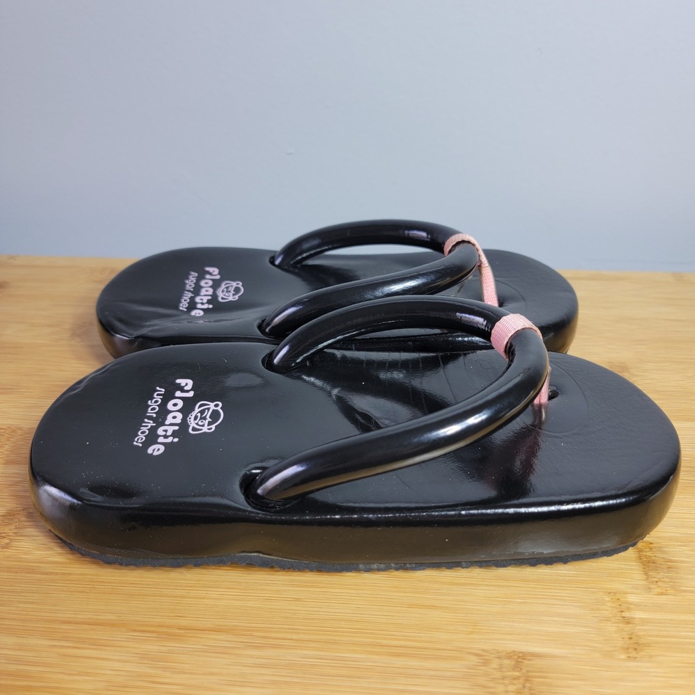 Floatie Sugar Shoes Y2K Women 7 Squish Flip Flops Black Pink Chunky Sandals VTG - Picture 2 of 8